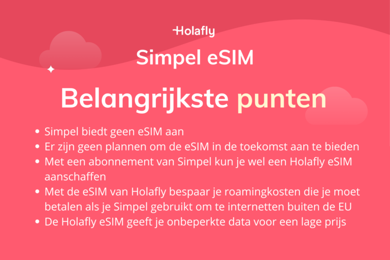 Afbeelding met een samenvatting van de belangrijkste punten over de eSIM van Simpel