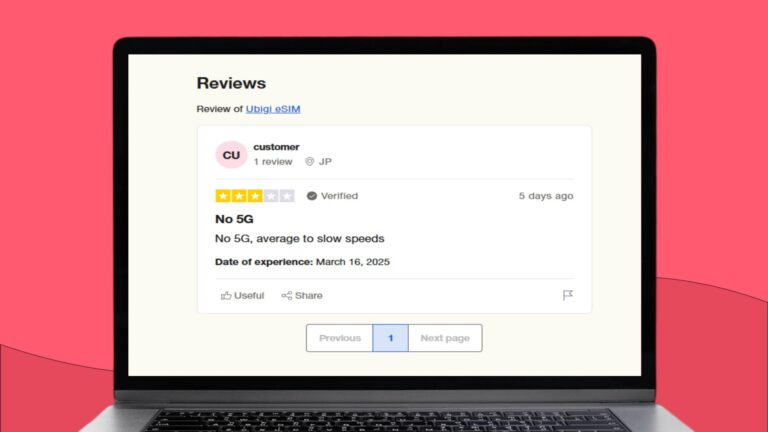 Screenshot van een review op Trustpilot waarin een gebruiker aangeeft niet tevreden te zijn met de snelheden van Ubigi