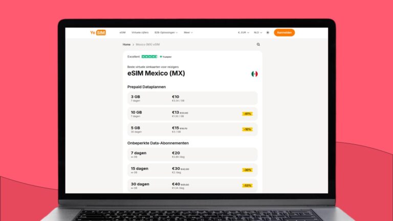 Laptop met informatie over de Yesim eSIM voor Mexico op het scherm