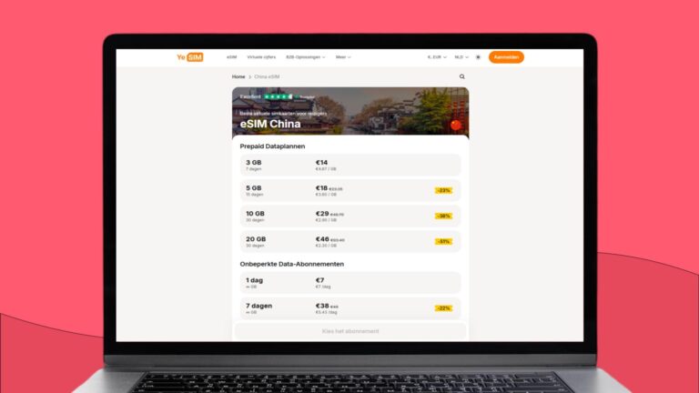 Laptopscherm met daarop informatie over de Yesim eSIM voor China