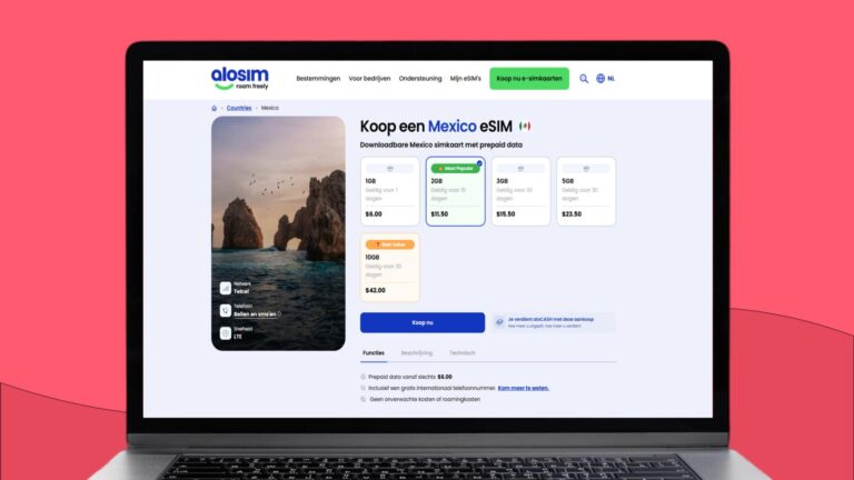 Laptop met informatie over de aloSIM eSIM voor Mexico op het scherm