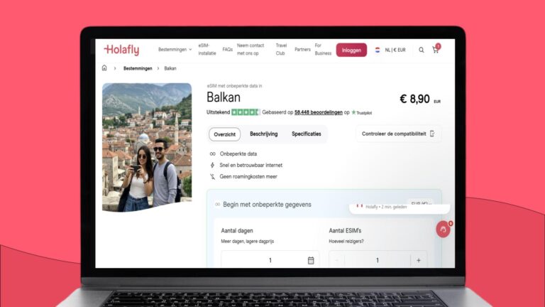 Laptop met daarop informatie over de eSIM voor de Balkan op de website van Holafly.