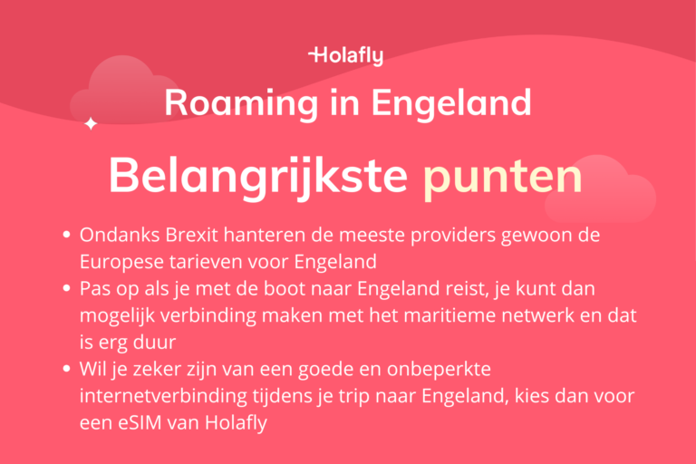 Afbeelding met de belangrijkse punten over roaming in Engeland op samengevat