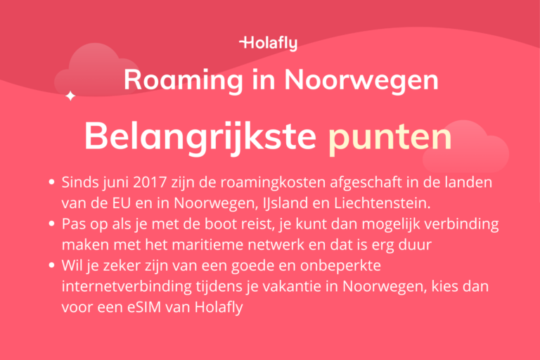 Afbeelding met daarop de belangrijkste punten over roaming in Noorwegen samengevat