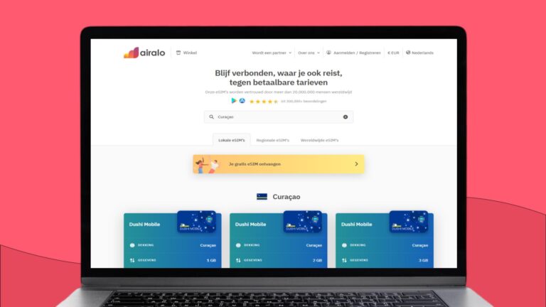 Laptopscherm met daarop informatie over de Airalo eSIM voor Albanië