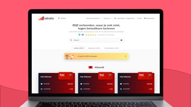 Laptopscherm met daarop informatie over de Airalo eSIM voor Albanië