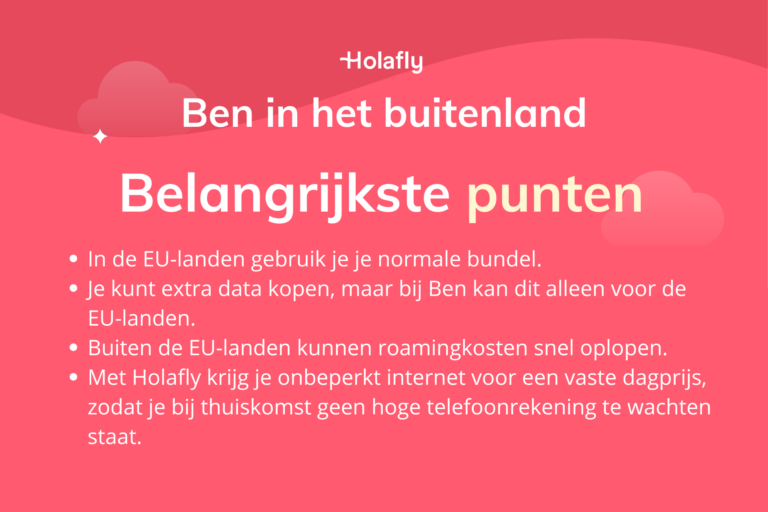 Afbeelding met daarop de belangrijkste punten over Ben in het buitenland samengevat