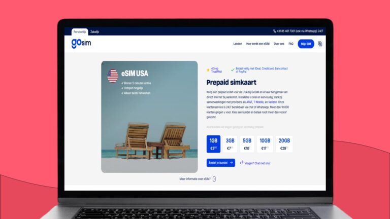 Laptopscherm met daarop informatie over de GoSIM eSIM voor de VS