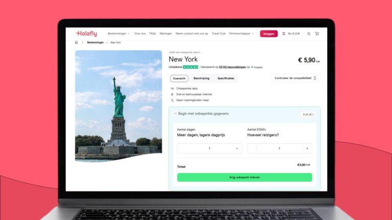 Laptopscherm met daarop informatie over de Holafly eSIM voor New York