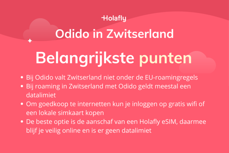 Afbeelding met daarop de belangrijkste punten over Odido in Zwitserland samengevat