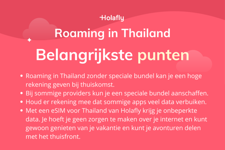 Afbeelding met daarop de belangrijkste punten over roaming in Thailand samengevat