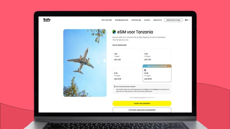 Laptopscherm met daarop informatie over de Saily eSIM voor Tanzania en Zanzibar
