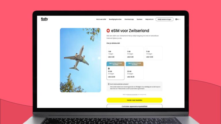 Laptopscherm met daarop informatie over de Saily eSIM voor Zwitserland