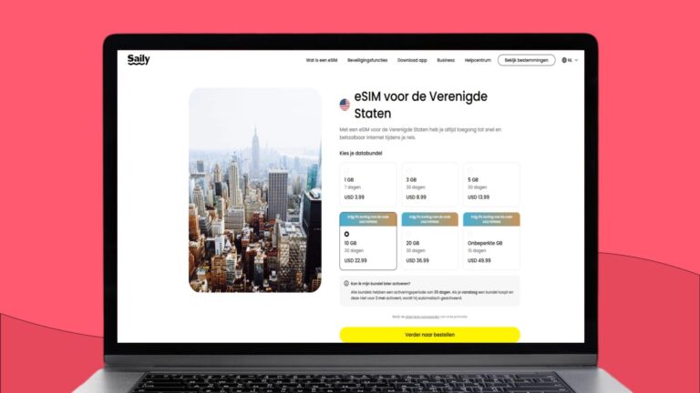 Laptopscherm met daarop informatie over de Saily eSIM voor de VS