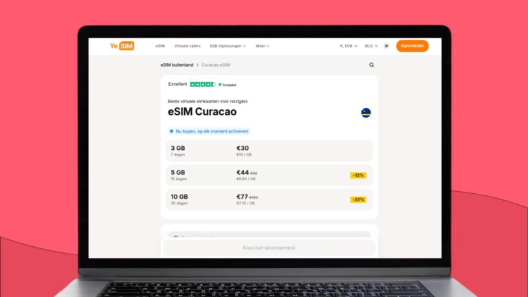 Laptopscherm met daarop informatie over de Yesim eSIM voor Curaçao