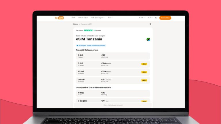 Laptopscherm met daarop informatie over de Yesim eSIM voor Tanzania en Zanzibar