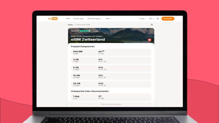 Laptopscherm met daarop informatie over de Yesim eSIM voor Zwitserland