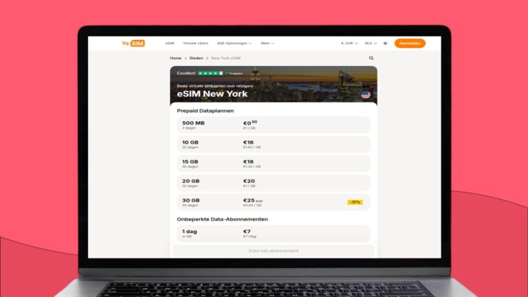 Laptopscherm met daarop informatie over de Yesim eSIM voor New York