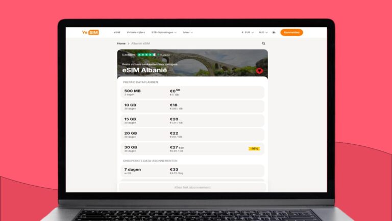 Laptopscherm met daarop informatie over de Yesim eSIM voor Albanië