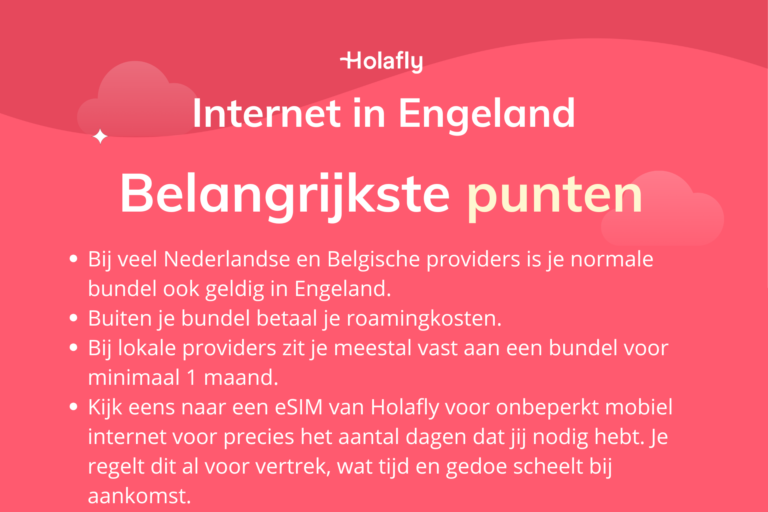 Afbeelding met daarop de belangrijkste punten over internet in Engeland samengevat