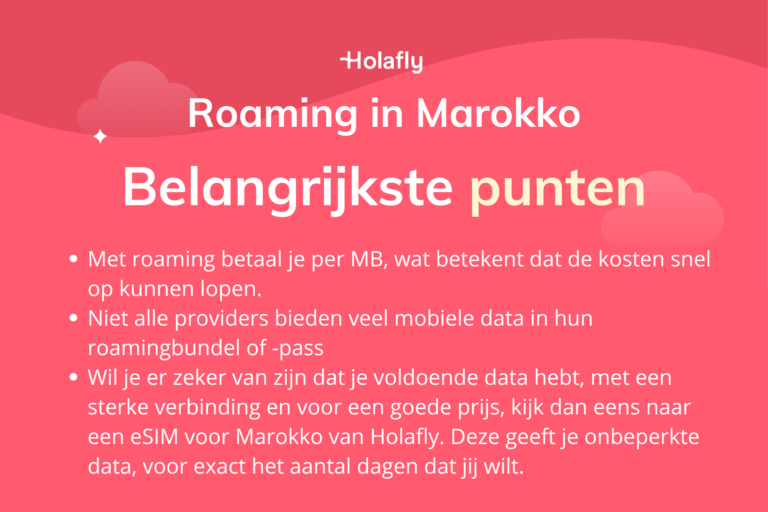 Afbeelding met daarop de belangrijkste punten over roaming in Marokko samengevat