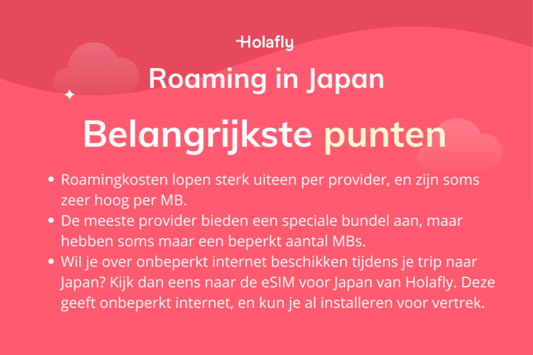 Afbeelding met daarop de belangrijkste punten over roaming in Japan samengevat