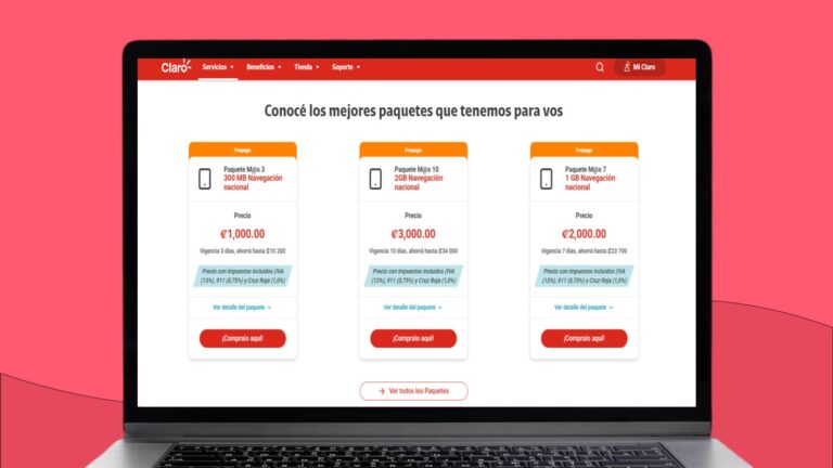 Laptopscherm met daarop informatie over de prepaidpakketten van Claro in Costa Rica