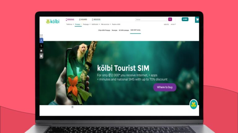 Laptopscherm met daarop informatie over de toeristensimkaart van Kölbi in Costa Rica