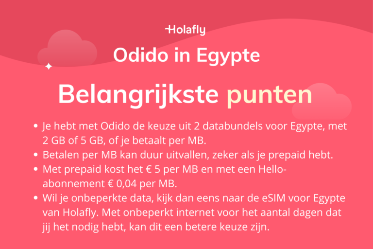 Afbeelding met daarop de belangrijkste punten over Odido in Egypte samengevat