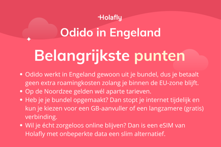 Afbeelding met daarop de belangrijkste punten over Odido in Engeland samengevat