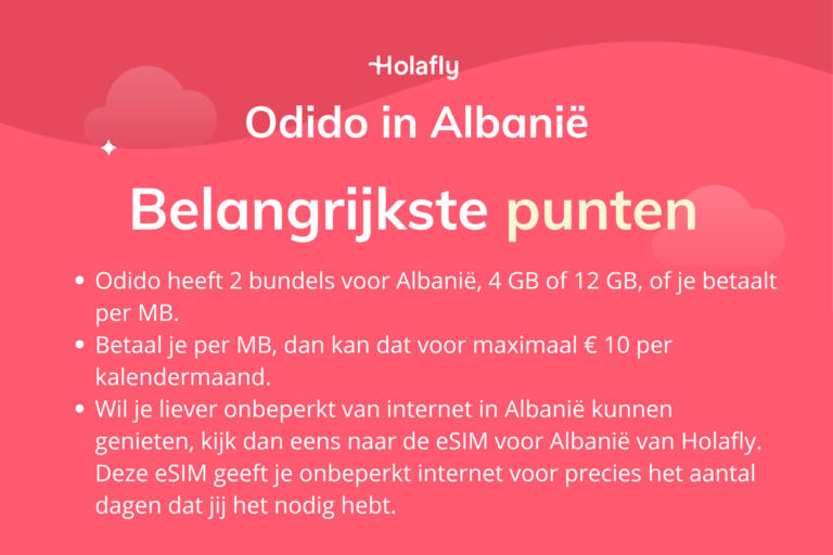 Afbeelding met daarop de belangrijkste punten over Odido in Albanië samengevat