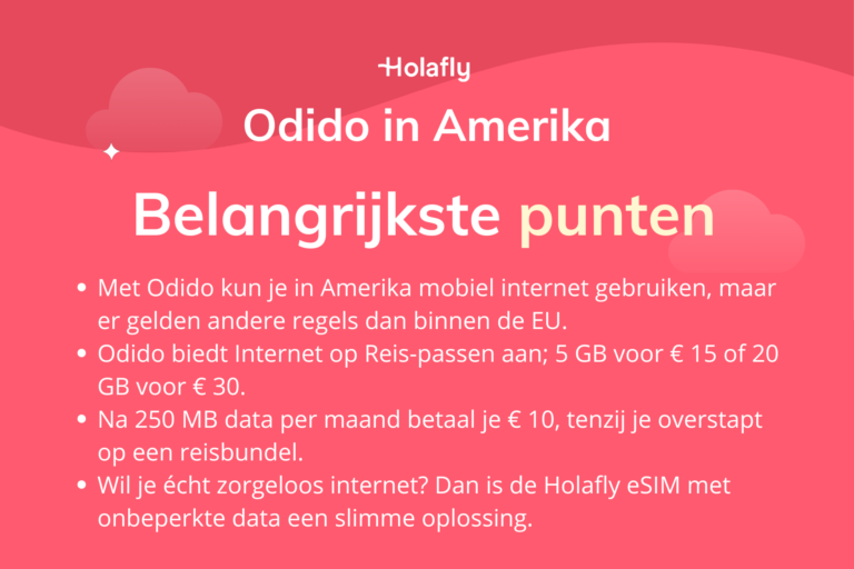 Afbeelding met daarop de belangrijkste punten over Odido in Amerika samengevat