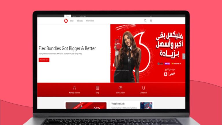 Laptopscherm met daarop de online winkel van Vodafone Egypte