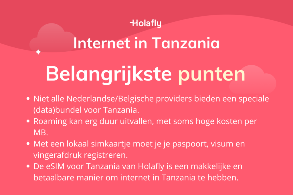 Afbeelding met daarop de belangrijkste punten over internet in Tanzania samengevat