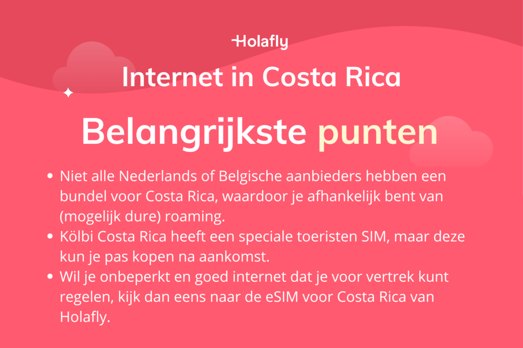 Afbeelding met daarop de belangrijkste punten over internet in Costa Rica samengevat