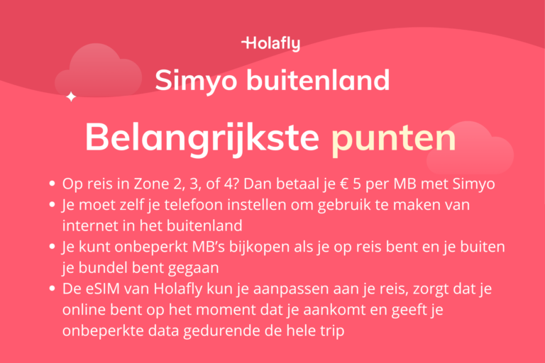 Afbeelding met daarop de belangrijkste punten over Simyo in het buitenland samengevat