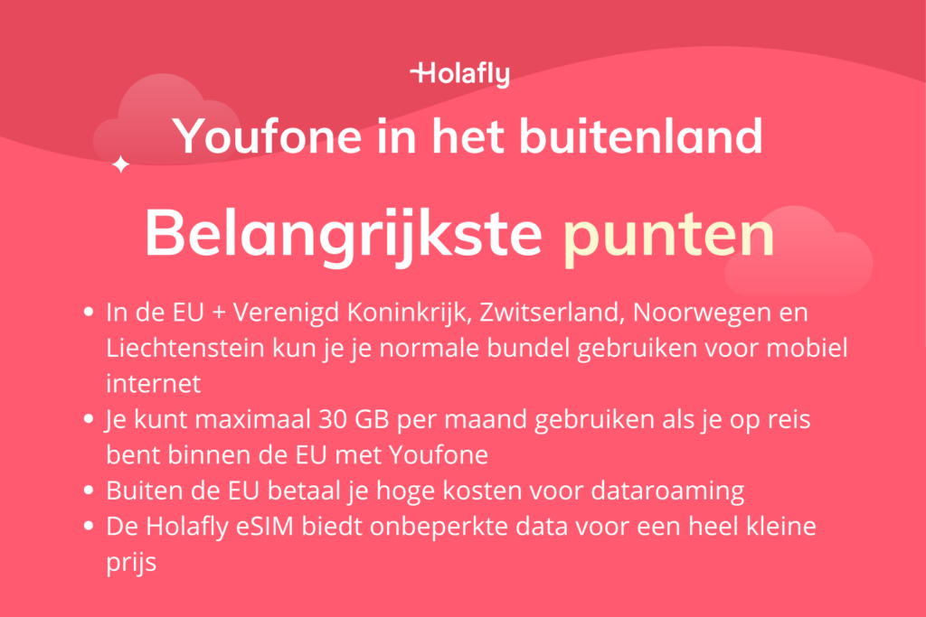 Afbeelding met daarop de belangrijkste punten over Youfone in het buitenland samengevat