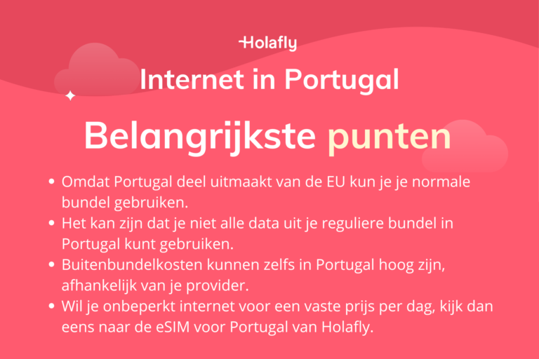 Afbeelding met daarop de belangrijkste punten over internet in Portugal samengevat