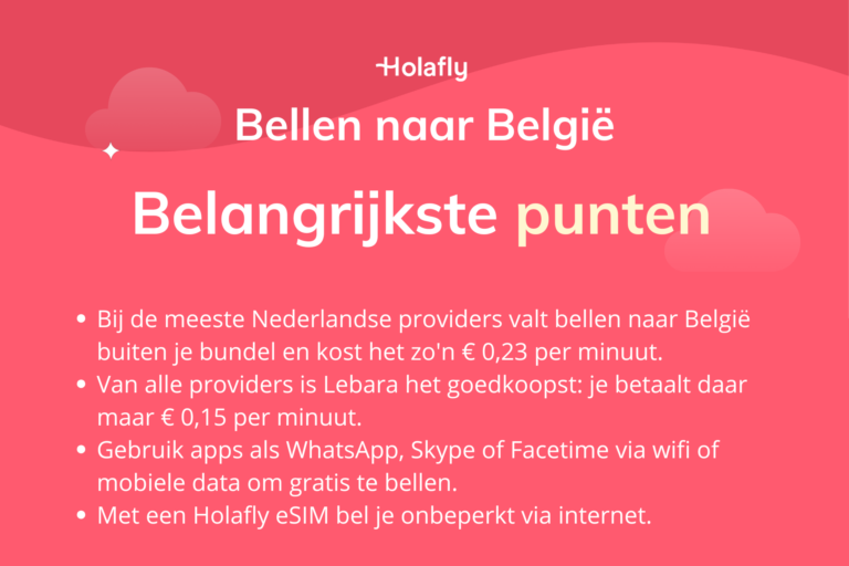 Afbeelding met daarop de belangrijkste punten over bellen naar België samengevat