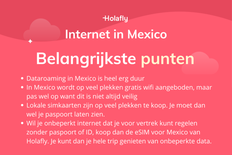 Afbeelding met daarop de belangrijkste punten over internet in Mexico samengevat