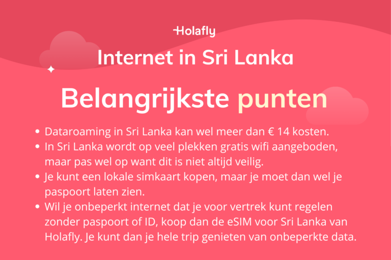 Afbeelding met daarop de belangrijkste punten over internet in Sri Lanka samengevat