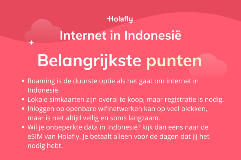 Afbeelding met daarop de belangrijkste punten over internet in Indonesië samengevat