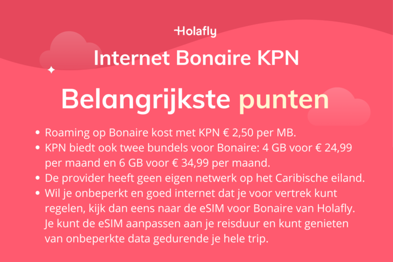 Afbeelding met daarop de belangrijkste punten over internet op Bonaire met KPN samengevat