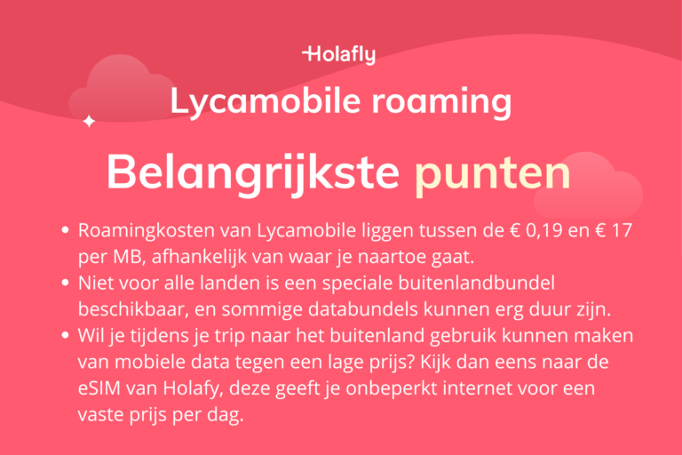 Afbeelding met daarop de belangrijkste punten over Lycamobile roaming samengevat