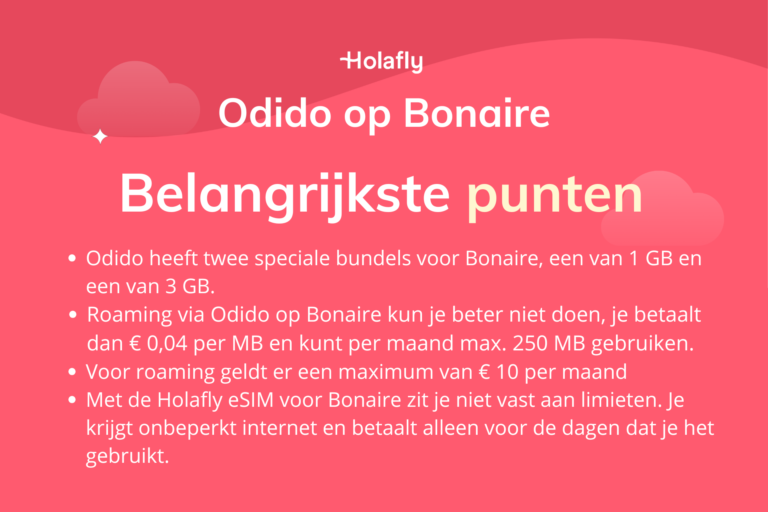 Afbeelding met daarop de belangrijkste punten over Odido op Bonaire samengevat