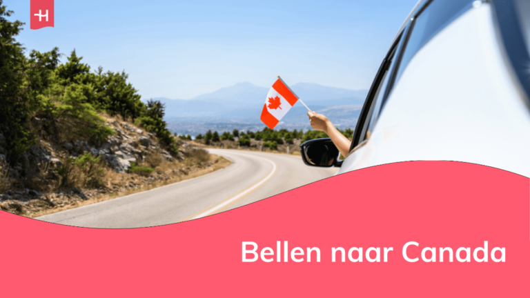 Foto van een vrouw die een Canadese vlag uit het raam houdt als uitgelichte afbeelding voor een artikel over bellen naar Canada