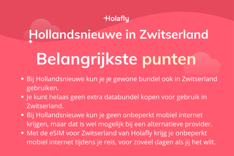 Afbeelding met daarop de belangrijkste punten over Hollandsnieuwe in Zwitserland samengevat