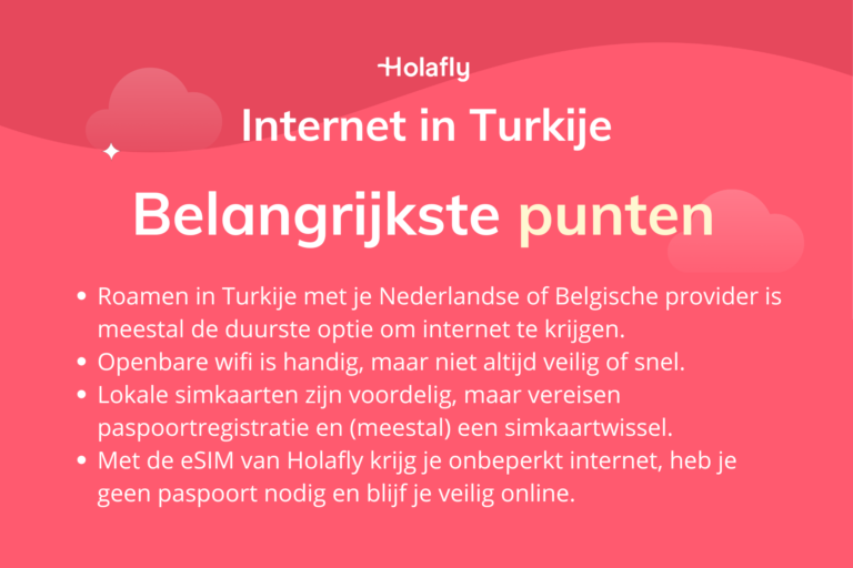 Afbeelding met daarop de belangrijkste punten over internet in Turkije samengevat