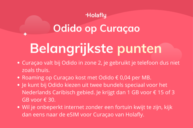 Afbeelding met daarop de belangrijkste punten over Odido op Curaçao samengevat