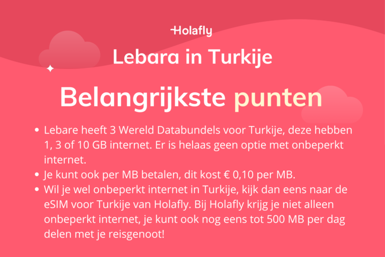 Afbeelding met daarop de belangrijkste punten over Lebara in Turkije samengevat